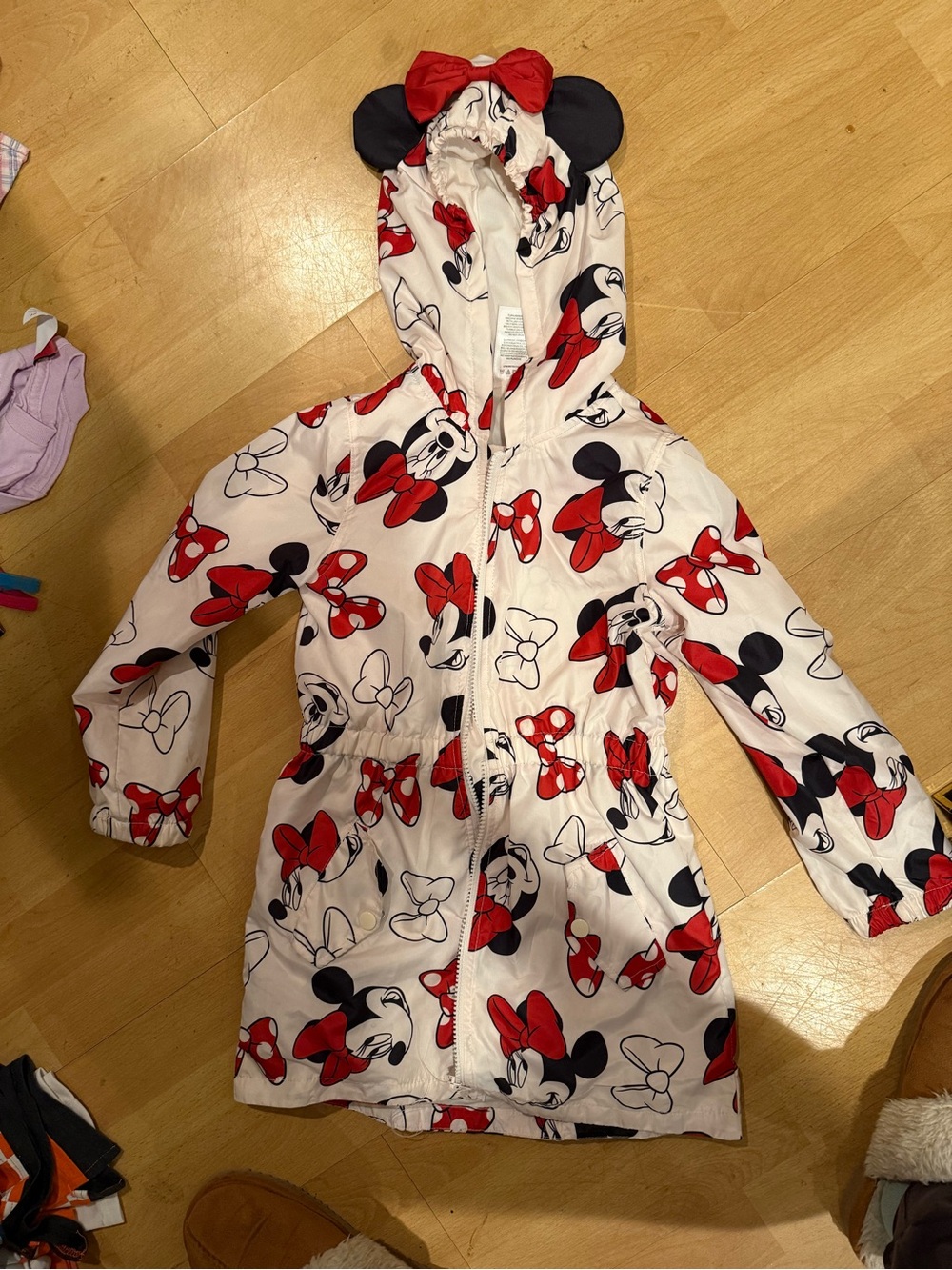 Disney Girls White Red Black Minnie Mouse Hooded Raincoat